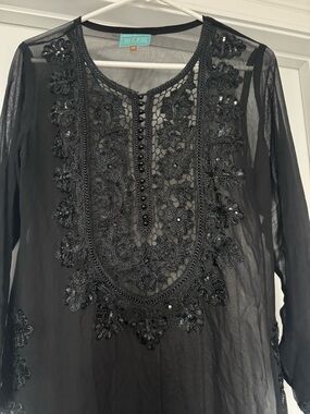 TAJ by Sabrina Crippa Black Sheer Embellished Dress